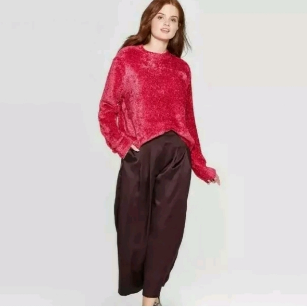 NWT Prologue Red Chenille Sweater Size Large Soft Plush Crewneck Pullover